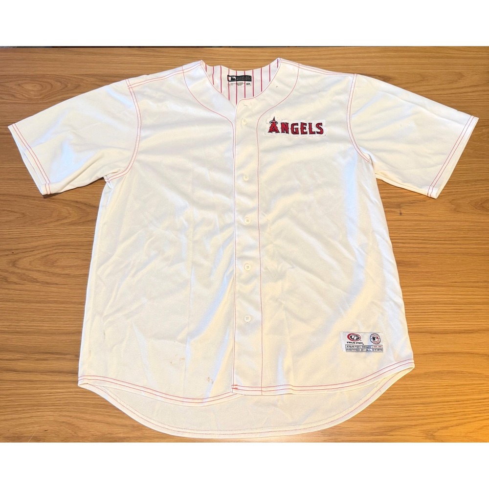True Fan MLB Los Angeles Angels Baseball Jersey White Red Mens XL RN77386